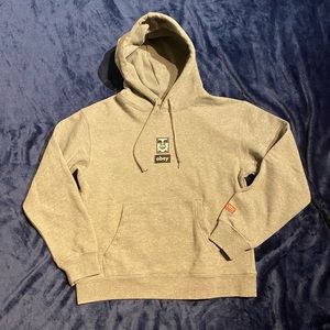 Grey Obey Face Box Logo Hoodie